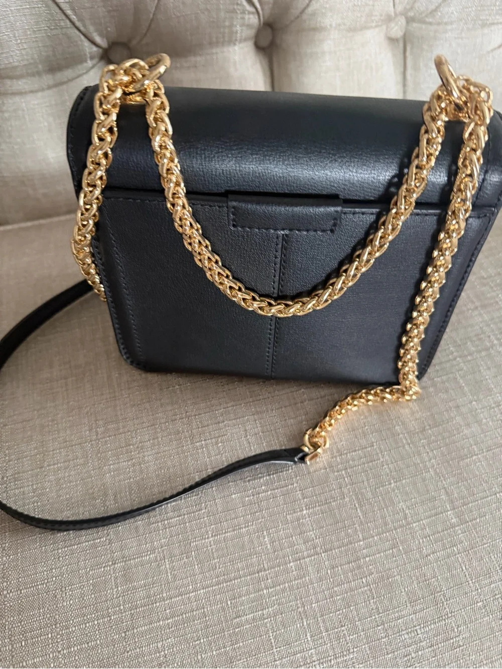 Michael Kors Black Leather Crossbody with Gold Chain Strap